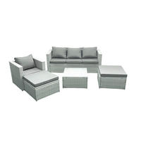 GARTENMÖBELSET mit 3-SITZER SOFA,COUCHTISCH Polyrattan Hellgrau-Mix 6-Sitzer - Hellgrau/Grau, Glas/Kunststoff - Fimous