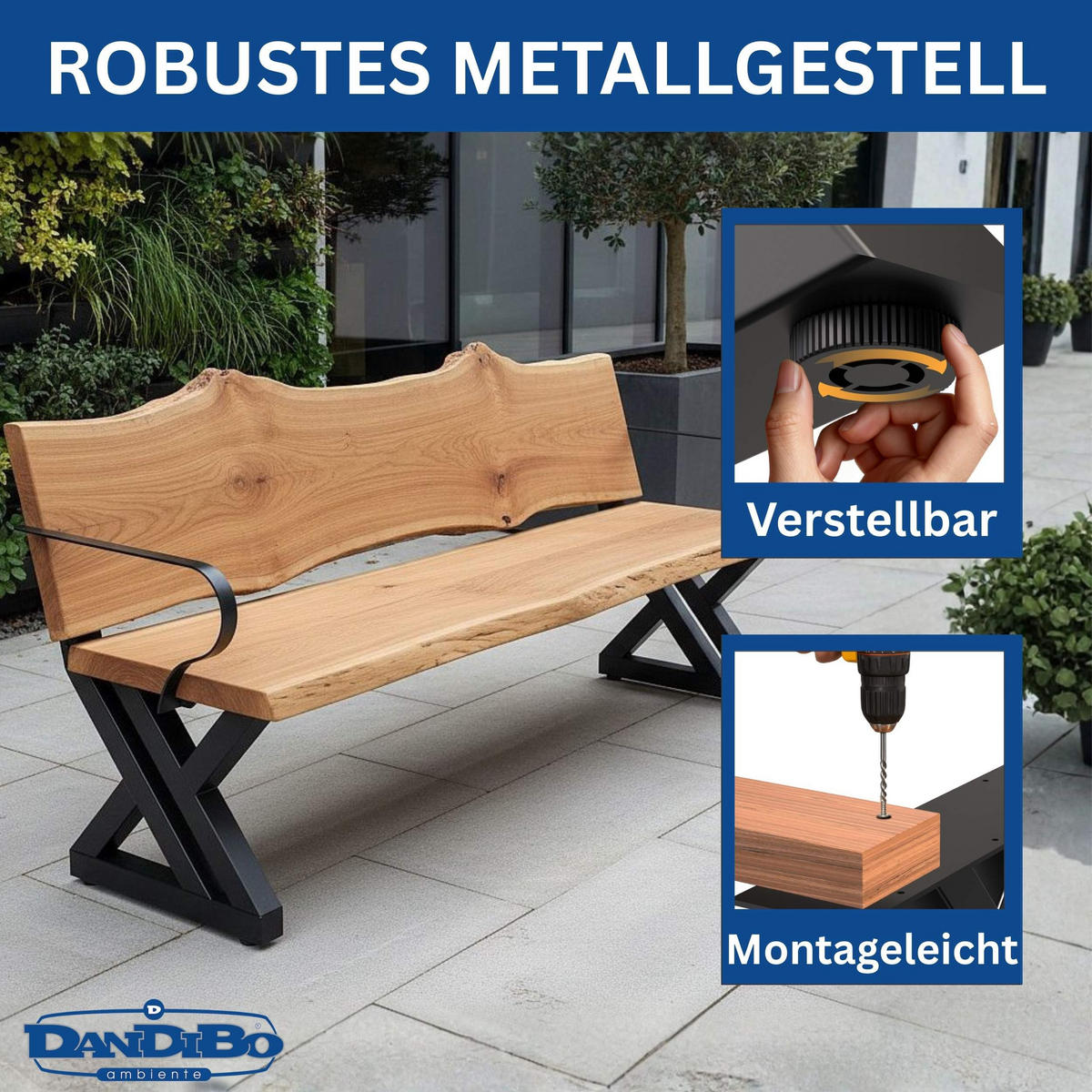 BANKGESTELL mit Lehne Schwarz 45/75 cm - Schwarz, Metall (45/75/5cm) - DanDiBo