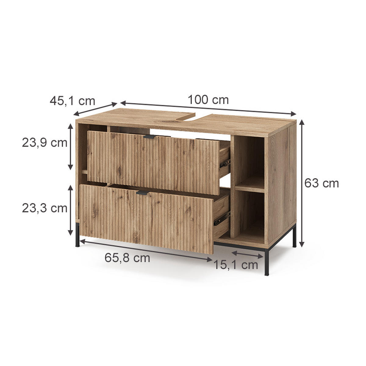 WASCHBECKENUNTERSCHRANK Eliza Viking Oak 100 x 63 cm mit 2 ausziehbaren Schubladen - Eichefarben, Holzwerkstoff (100/63/45.1cm) - Vicco