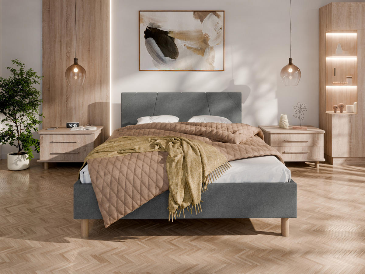 POLSTERBETT ALMORE 140x200cm Elegantes Polsterbett für modernen Wohnstil , Federkernmatratze ELDAR (18cm), grau - Grau, Holz (140/200cm) - Panda Möbel