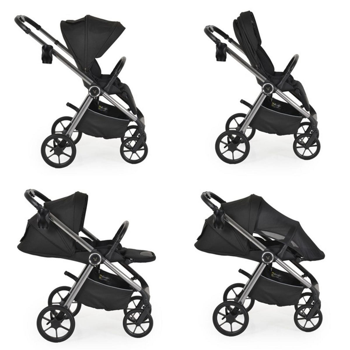 KOMBIKINDERWAGEN Unique 3 in 1 schwarz Babyschale Stoßdämpfer PU-Räder Tasche - Schwarz, Metall (75/59/104cm) - Cangaroo