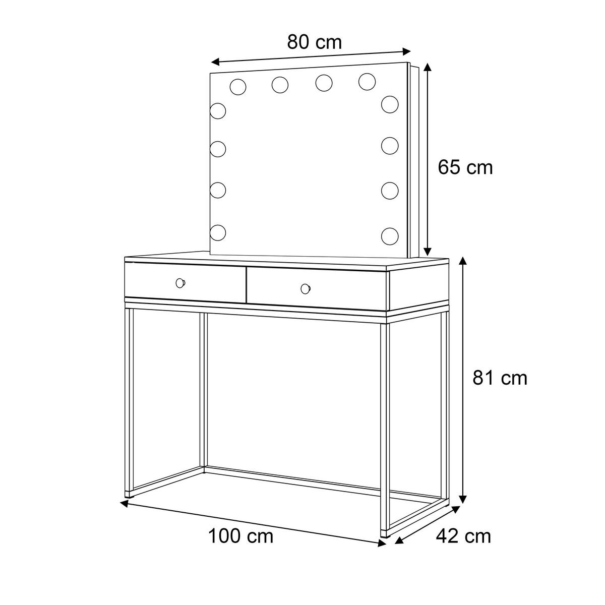 SCHMINKTISCH BLANCO LOFT ELITE mit Spiegel und Beleuchtung Schwarz Hochglanz Kristallgriff - Schwarz Hochglanz/Weiß, Holzwerkstoff (100/146/42cm) - Lookway