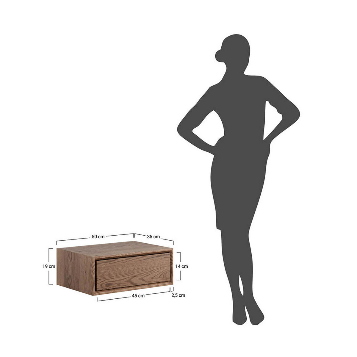 2ER-SET NACHTKONSOLE Adria Smoke Wildeiche 50 / 35 / 19cm - Eichefarben, Holz (50/19/35cm) - Feldmann-Wohnen