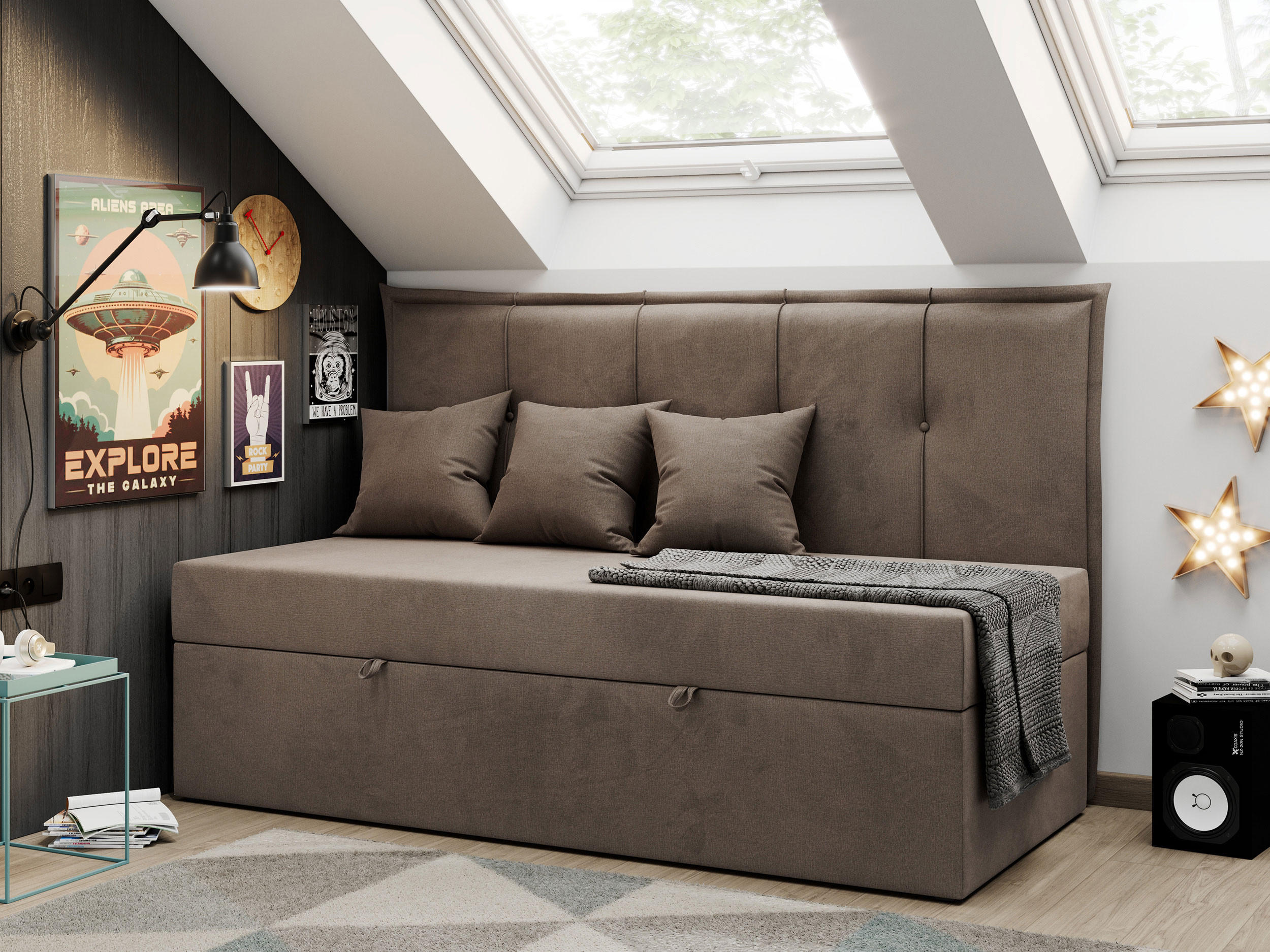 BOXBETT BANCO 90/200 Braun Velvet hydrophob - H3 - Braun, Holz/Textil (90/200cm) - MKS