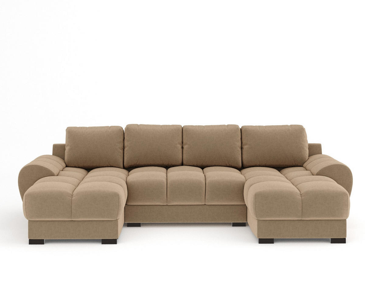 WOHNLANDSCHAFT Peebles Beige Samtstoff - Beige/Schwarz, Holz/Holzwerkstoff (330/90/175cm) - Maison de Reve