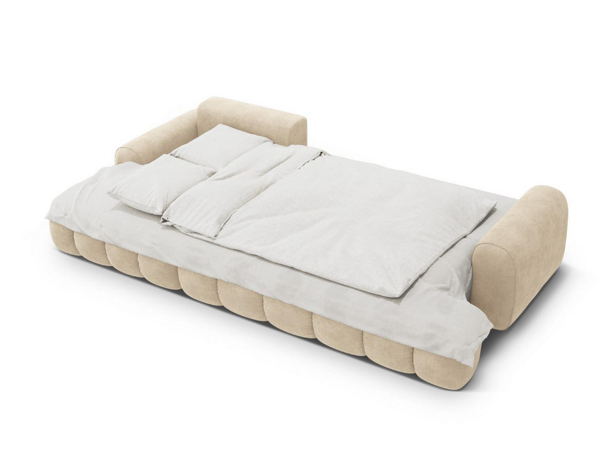 AUSKLAPPBARES-ECKSOFA links mit Container Linz aus Samt leichtes beige 3 Sitzplätze - Creme, Textil (142/275cm) - Cosmopolitan Design