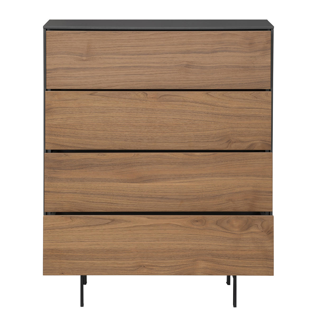 FURNIERTE KOMMODE - Dunkelgrau/Walnussfarben, Holzwerkstoff/Metall (80/100/40cm) - home24