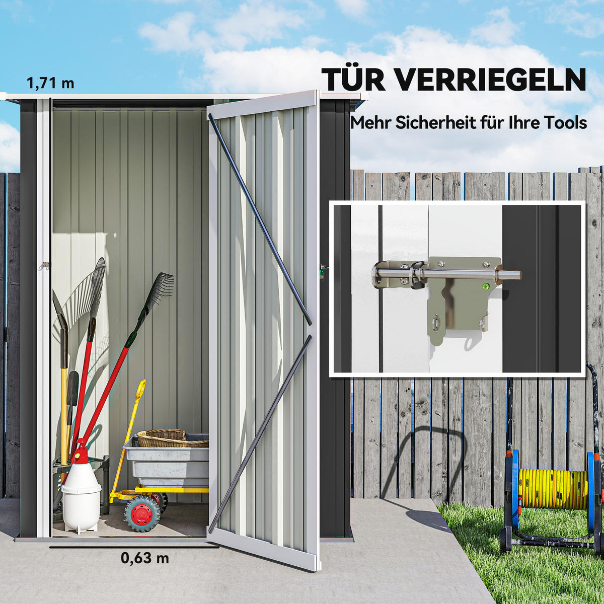 GARTENHAUS Metallgerätehaus für den Außenbereich Tür Outdoor Stahl Dunkelgrau - Dunkelgrau, Metall (84/189/142cm) - Outsunny