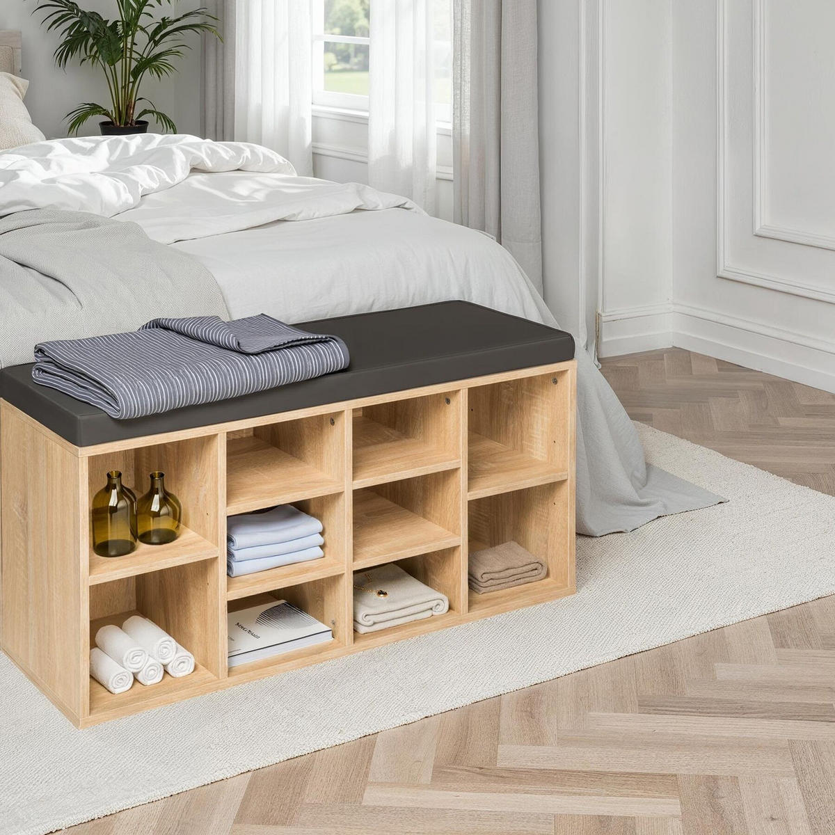 SCHUHSCHRANK Max,103,5 x 48 x 30 cm,dunkelgrau/eiche hell - Dunkelgrau/Eichefarben, Holz (30/48/103.5cm) - tectake