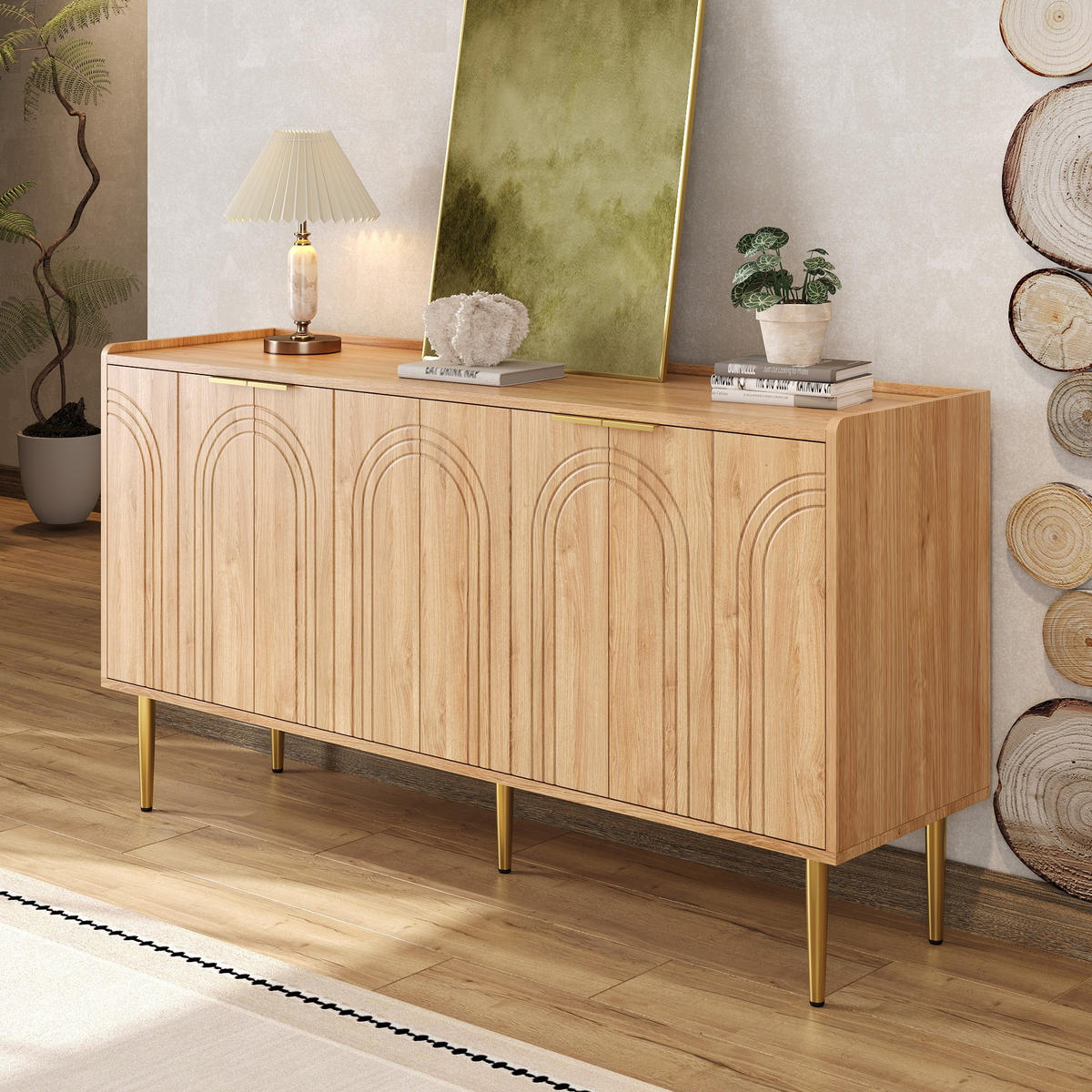 SIDEBOARD 140 cm in Natur Holzoptik mit 3D-Bogenfronten - Eiche San Remo/Naturfarben, Holzwerkstoff (140/75/38cm) - Urban Meuble