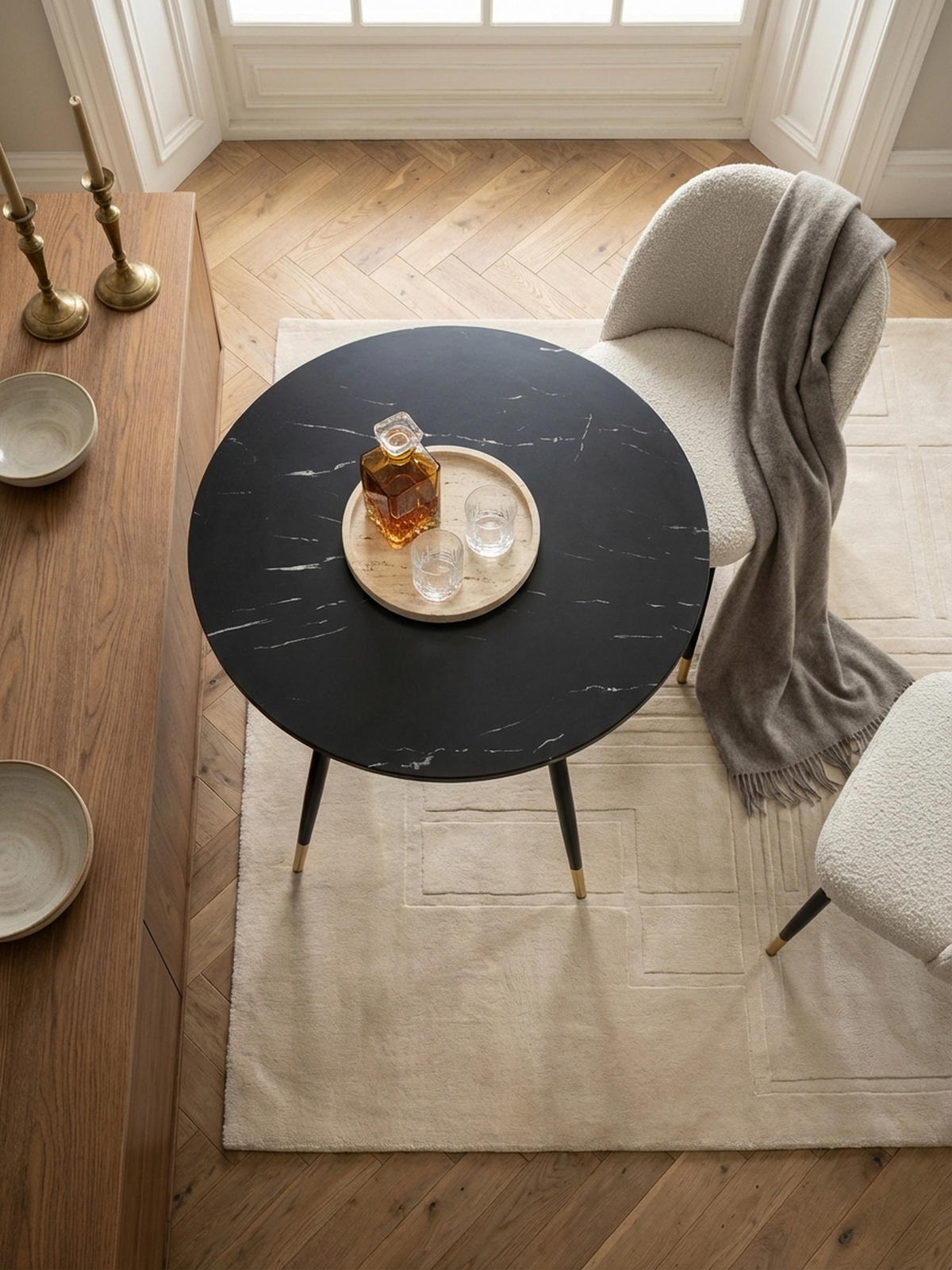 ESSTISCH Marmoroptik Metall Rund Modern, Schwarz 75x75x76 cm - Goldfarben/Schwarz, Holzwerkstoff/Metall (75/75/76cm) - KADIMA DESIGN