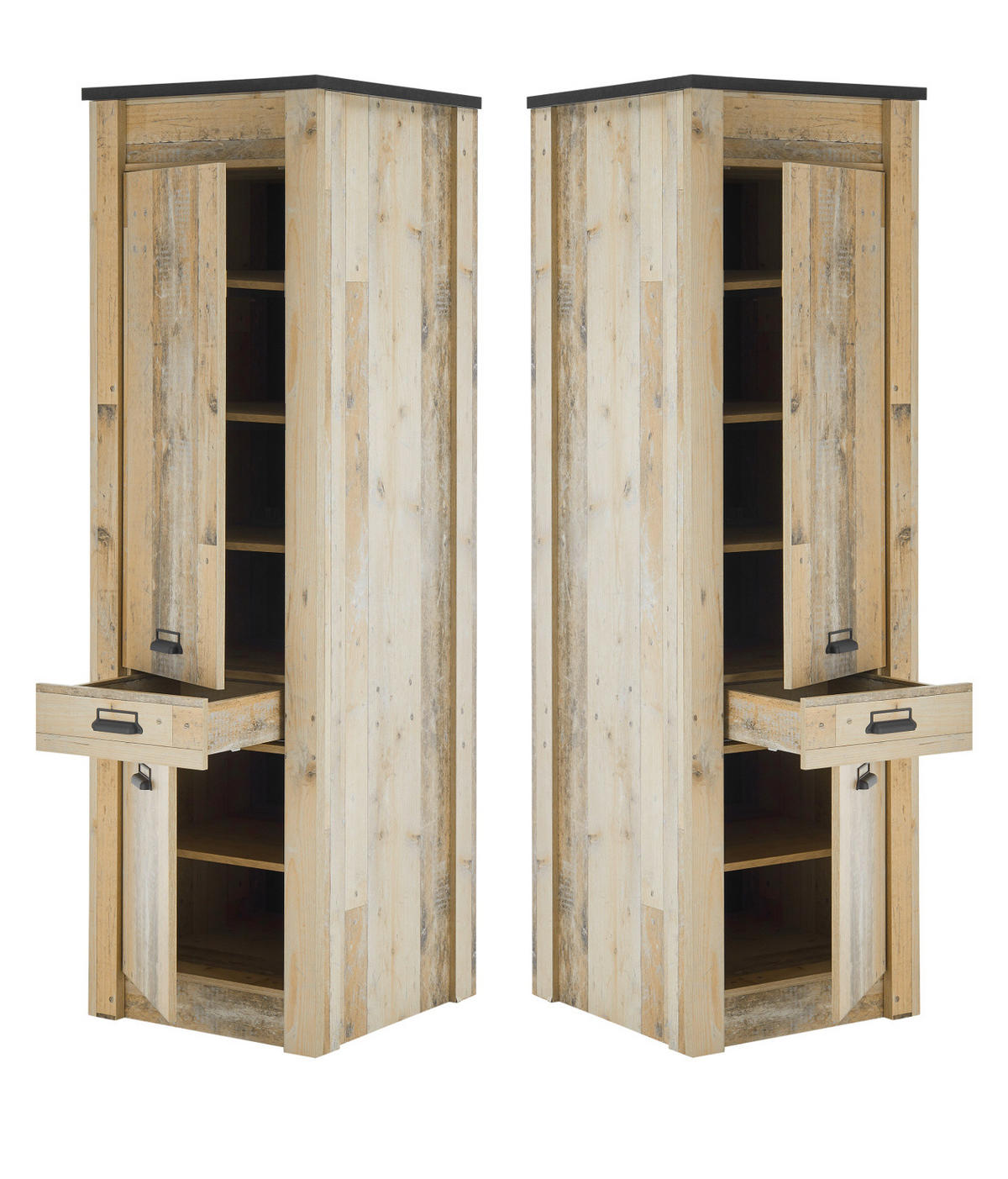 KÜCHENZEILE in Used Wood, anthrazit 284 cm, Küchenschrank-Set 5-teilig mit Soft-Close - Anthrazit/Schwarz, Glas/Holzwerkstoff (284/201/64cm) - Furn.Design