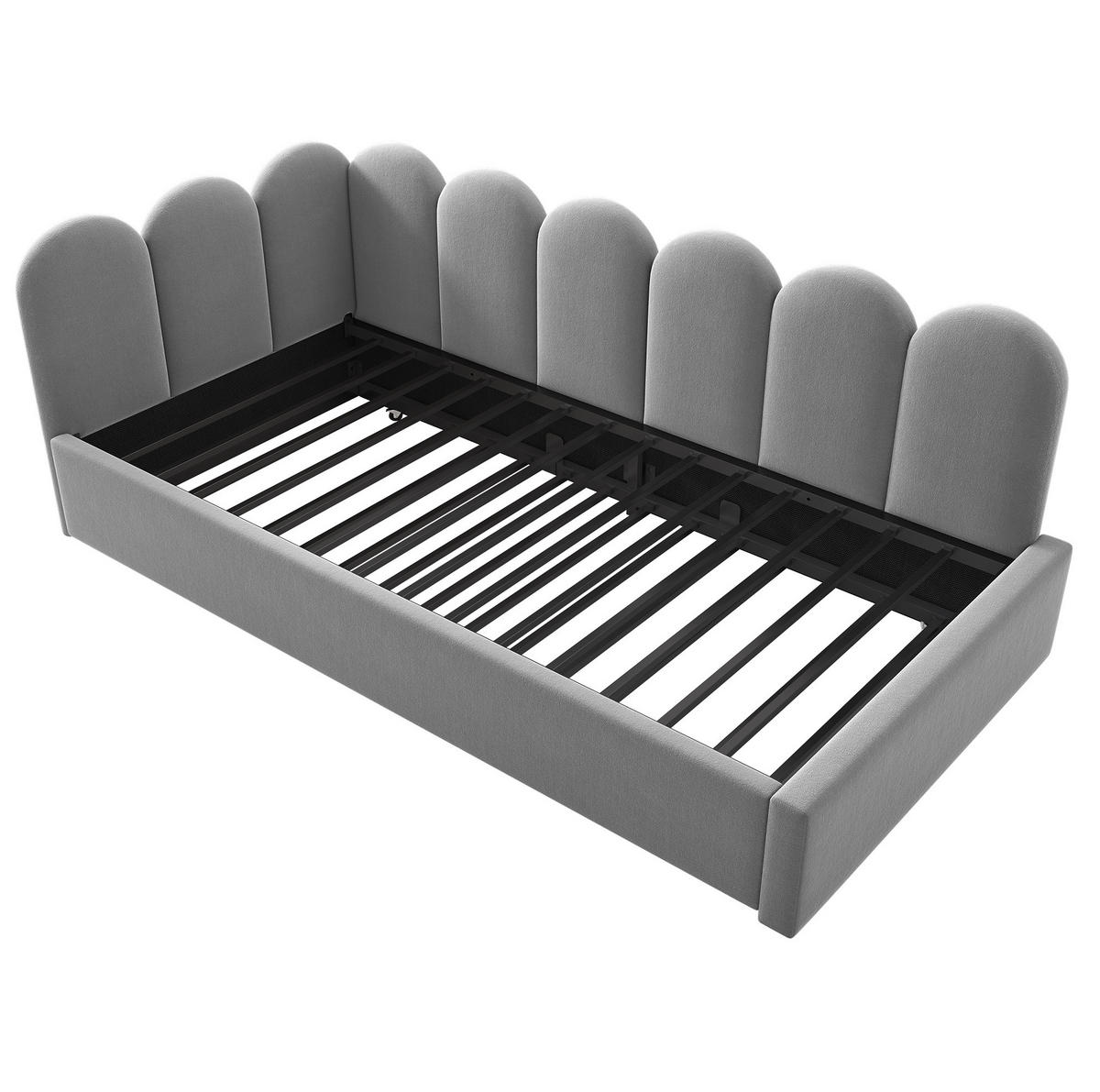 POLSTERBETT 90/200 cm mit Ausziehbett 90/190 cm, Samtbezug, Gitter-Design und Lattenrost, Grau - Grau, Textil (90/200cm) - Redom