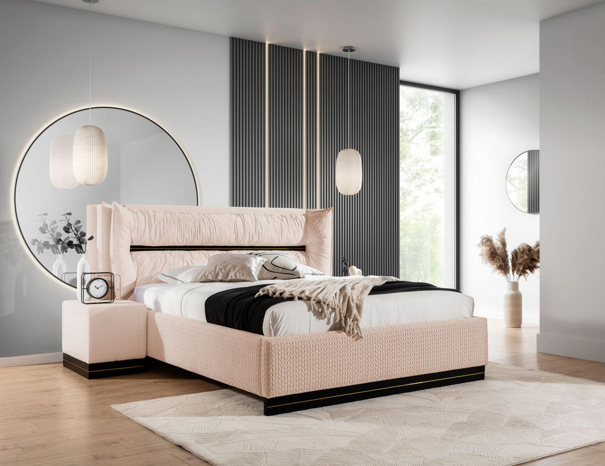 POLSTERBETT Hamilton Magic Velvet Set.4 - Hellrosa, Holzwerkstoff/Textil (160/200cm) - Fun Möbel