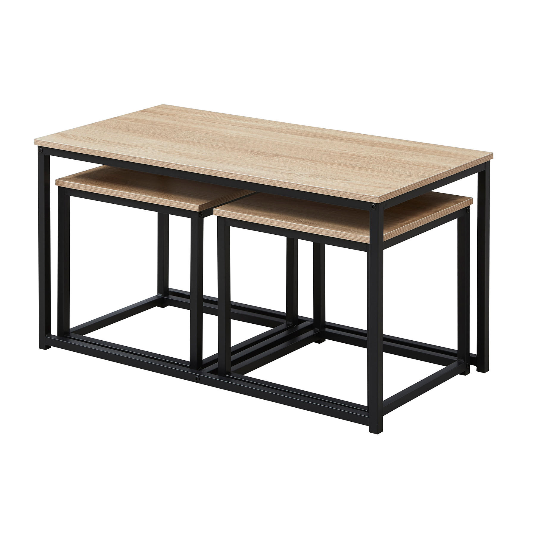 COUCHTISCH CALVI 3ER-SET /Eiche gebleicht und Metallgestell schwarz - Multicolor/Schwarz, Holzwerkstoff/Metall (90/45/50.5cm) - Weber Industries