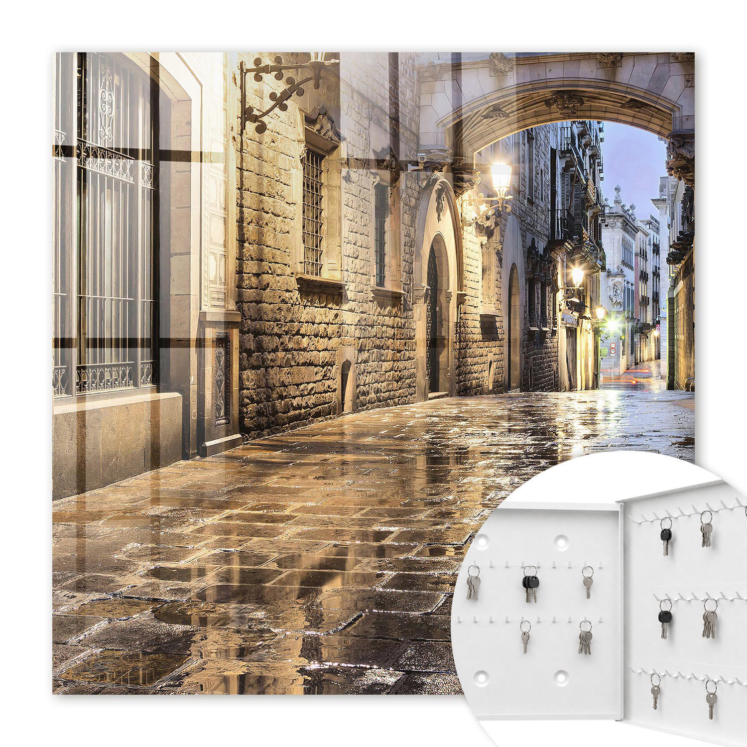 SCHLÜSSELBOX Weiß 30x30 cm – Türöffnung nach rechts - Nachtstraße - Grau, Metall (30/30/5cm) - TULUP