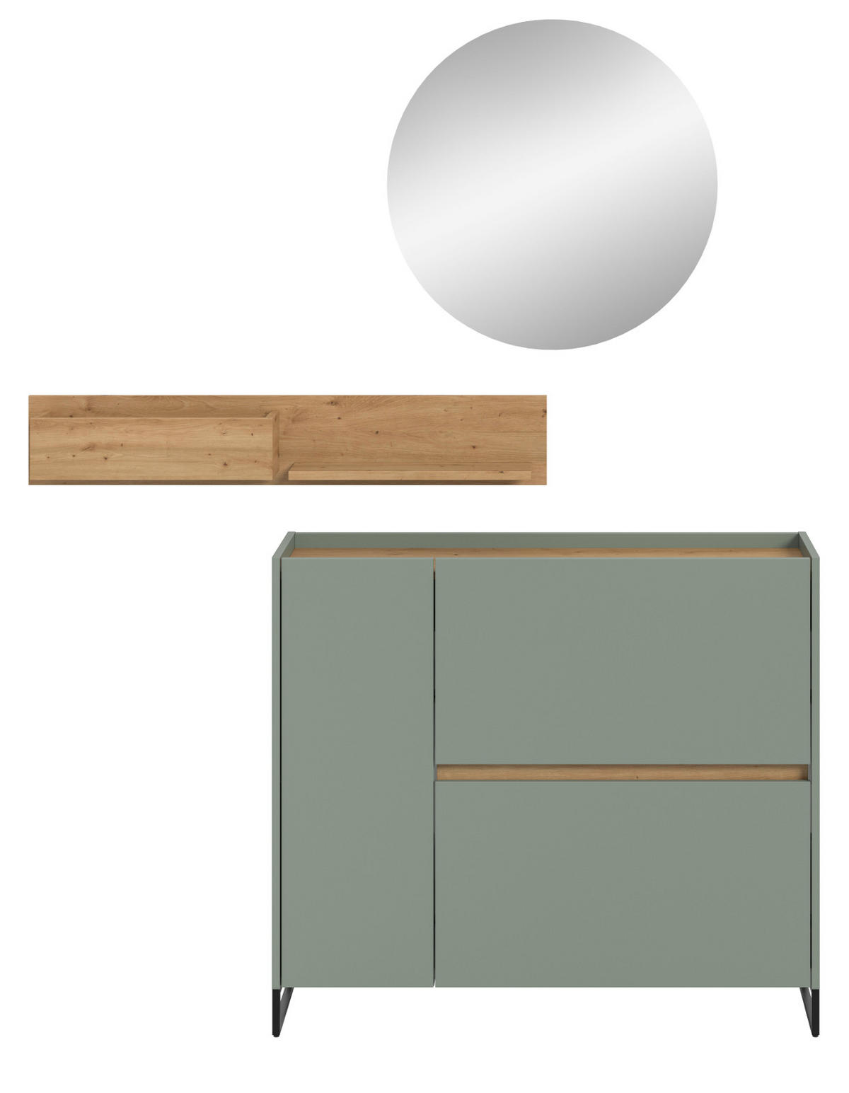 GARDEROBE Set 3-teilig in Salbei und Artisan Eiche 140 x 197 cm, Soft-Close Borga - Salbeigrün/Schwarz, Holzwerkstoff/Metall (140/197/32cm) - Inn.Furn