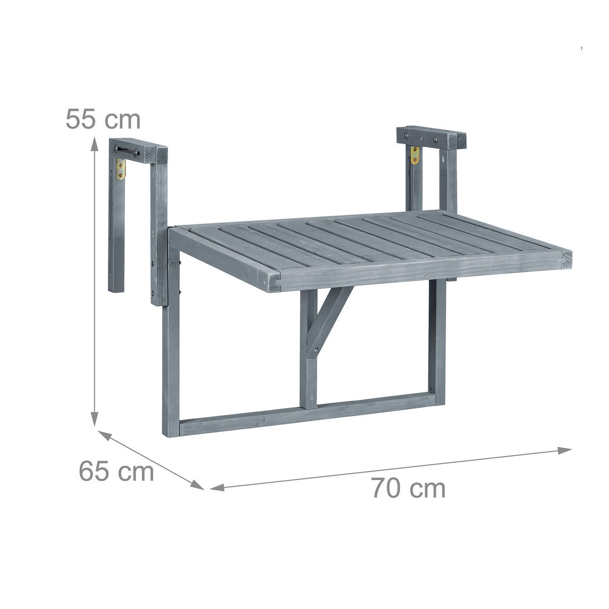 BALKON-HÄNGETISCH - Grau, Holz/Metall (65/70/55cm) - Relaxdays