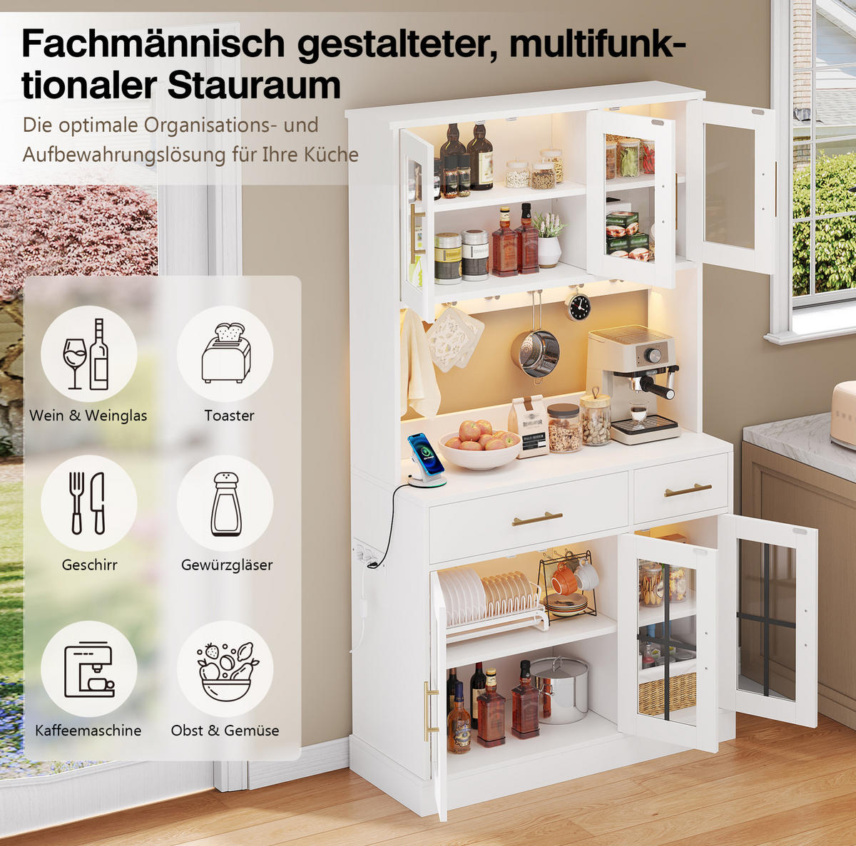 BUFFET 100/40/180 cm Weiß aus MDF mit LED-Beleuchtung - Weiß, Holzwerkstoff (100/180/40cm) - OKWISH