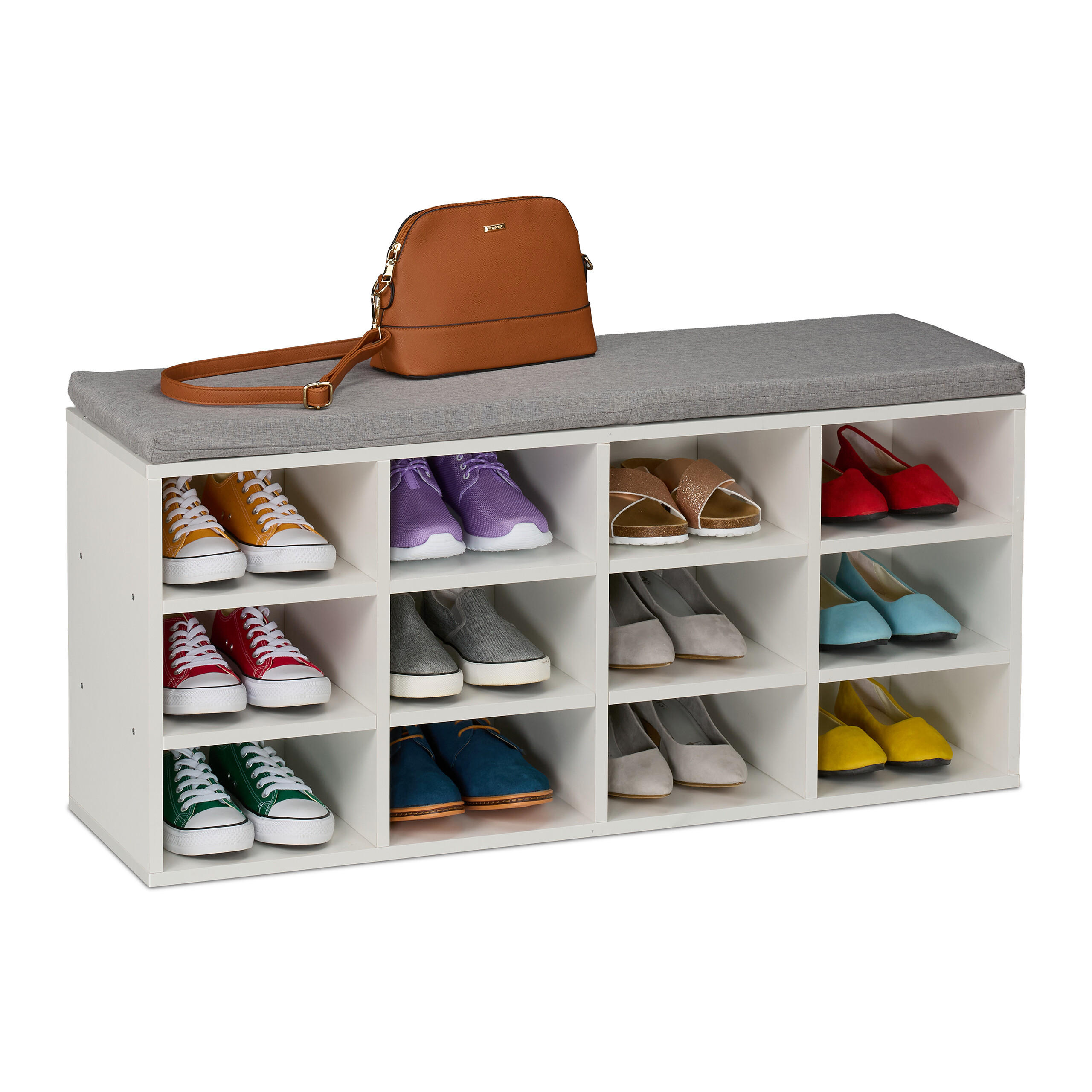 SCHUHBANK - Weiß, Holzwerkstoff/Textil (104/49.5/31cm) - Relaxdays