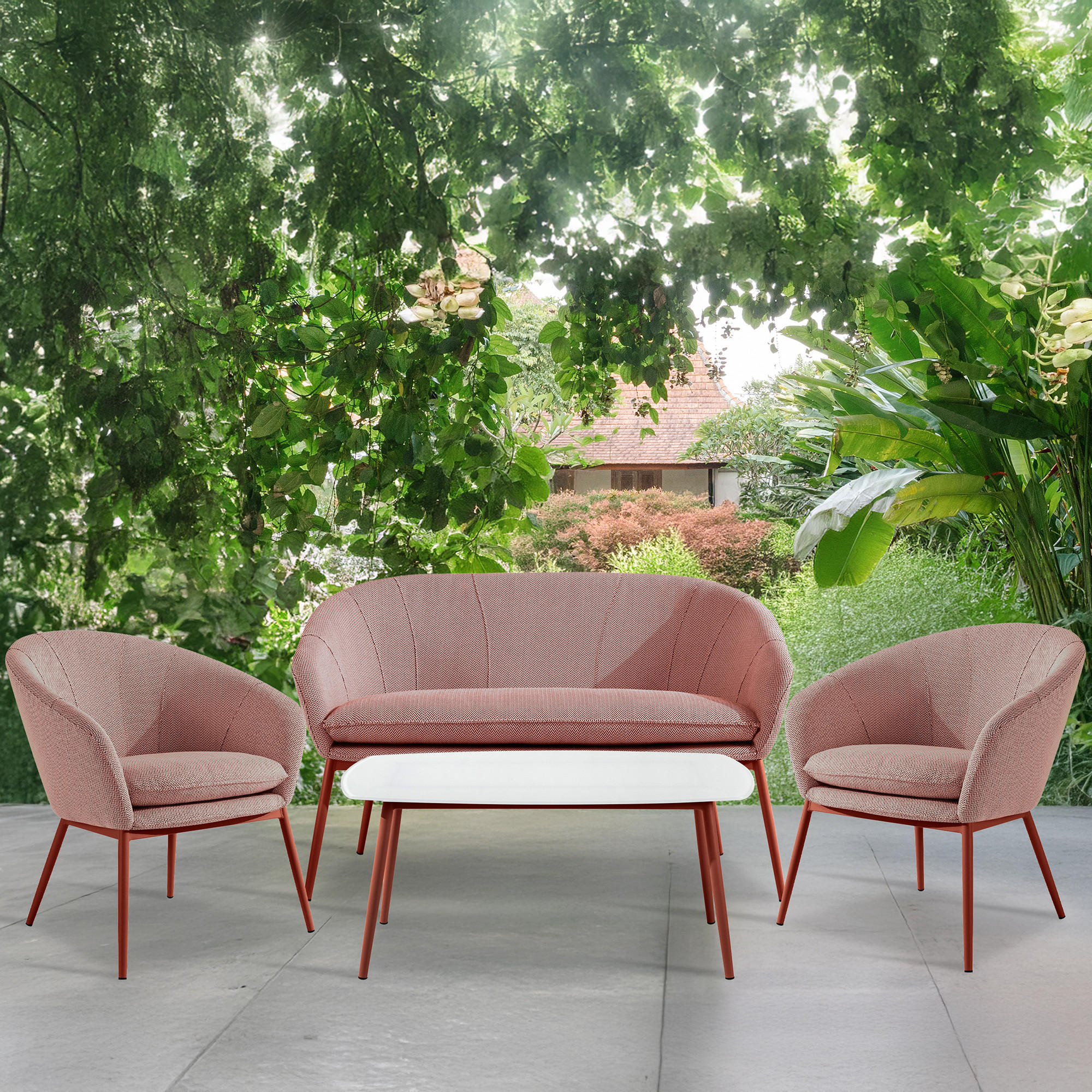 GARTENMÖBELSET SOLIS Gartenlounge-Set, bordeaux/weiß/rot - Bordeaux, Textil/Metall - KONSIMO®