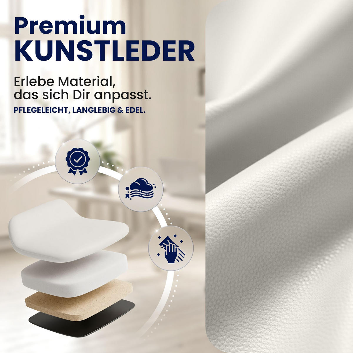 DREHSTUHL Lederlook Weiß - Schwarz/Weiß, Textil (62/86/68cm) - CLP