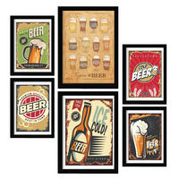 POSTER Set Mit 6 Bier Schilder Vollfarbige Illustrationen Von Kaffee & Getränken Im Werbetafel Illustrationen Für & Heim A3 & A4 Schwarzer Rahmen - Schwarz, Papier (29/3cm) - Nacnic
