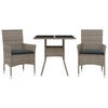 GARTEN-ESSGRUPPE 3-teilig Mit Kissen Grau Poly Rattan Und Glas - Grau, Kunststoff - vidaXL