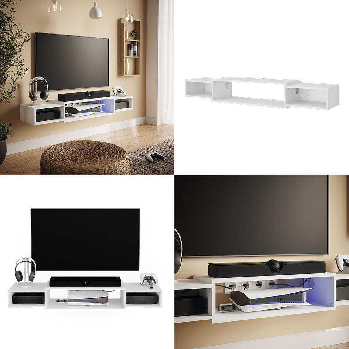 TV-SCHRANK Nordic Weiß 139.7 x 20.3 cm mit offenen Regalen - Weiß, Holzwerkstoff (139.7/20.3/29cm) - Vicco