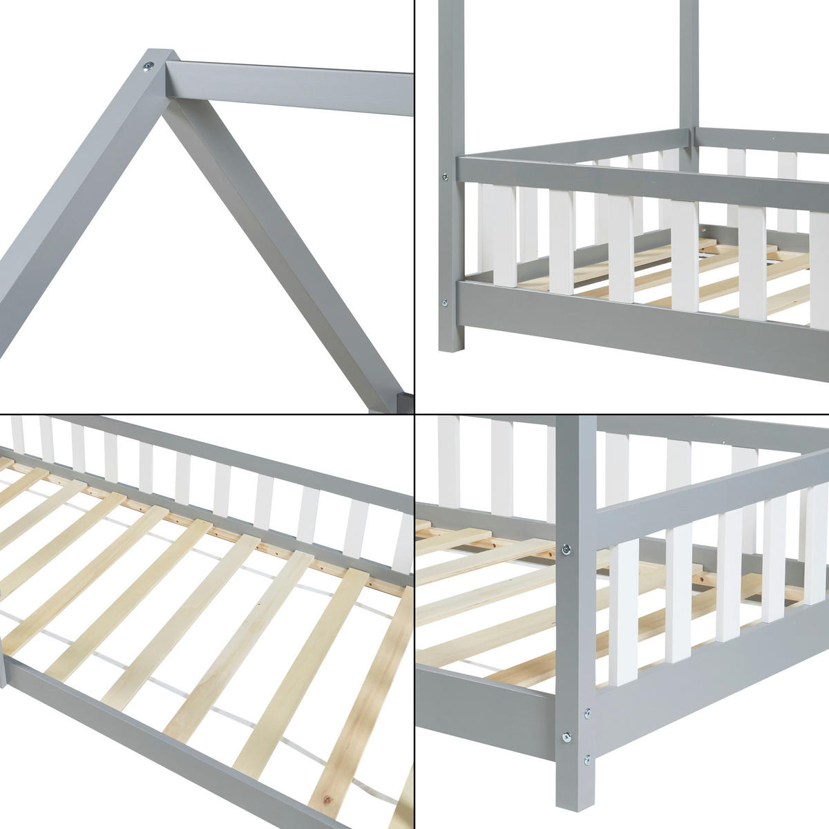 HAUSBETT Hesel mit Matratze - Grau, Holz/Textil (90/200cm) - [en.casa]