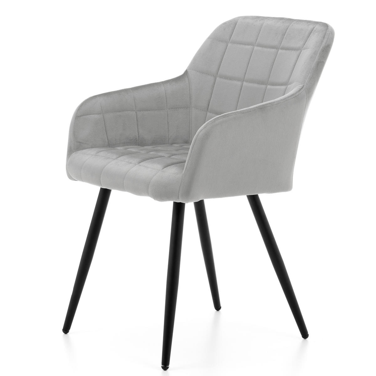 STUHL ORTE gepolstert mit Steppung - hellgrau - Samt Velours - Hellgrau/Schwarz, Textil/Metall (56/85/62cm) - NEW HOME