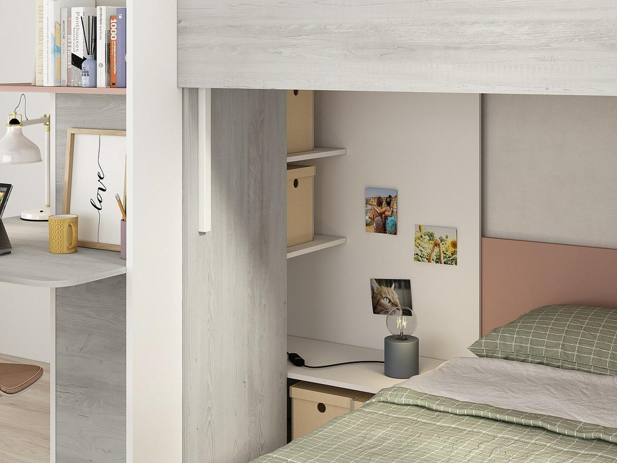 ETAGENBETT - 2 Personen - holz - hellgrau, puderrosa Samuel - Hellrosa/Hellgrau, Holz (90/190cm) - Vente-Unique