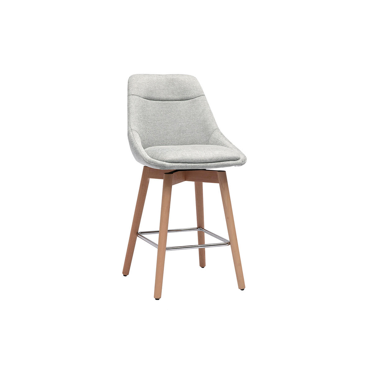 BARHOCKER mit 360° Drehfunktion aus grauem Samteffekt Stoff und hellem Holz H65 cm (2er Set) ALESS - Grau, Textil (52.5/95.5/49.5cm) - Miliboo