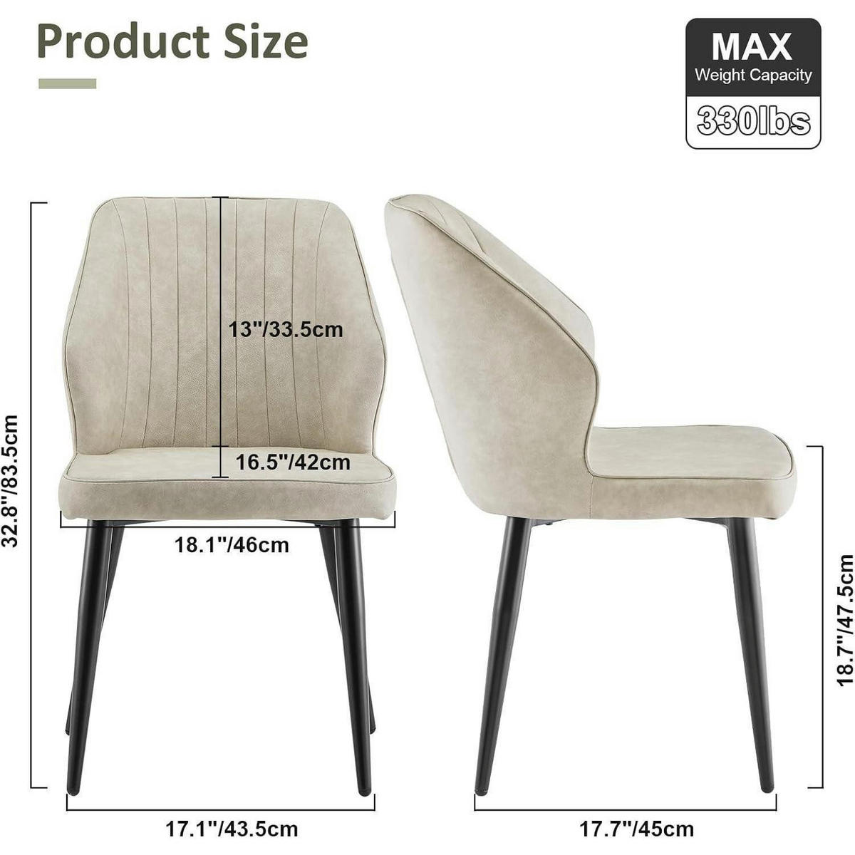 ESSZIMMERSTÜHLE 2er-Set Beige Kunstleder mit ergonomischer Rückenlehne und Metallbeinen - Creme, Kunststoff (48/85/44cm)