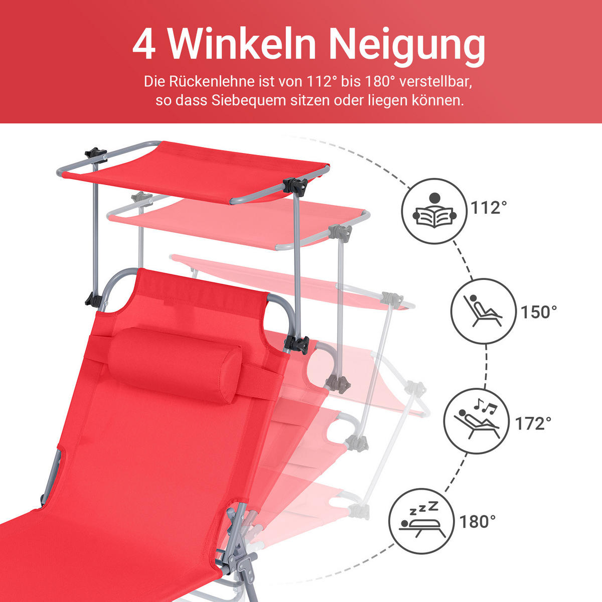 SONNENLIEGE Rot - Rot, Textil/Metall (195/90/63cm) - SoBuy