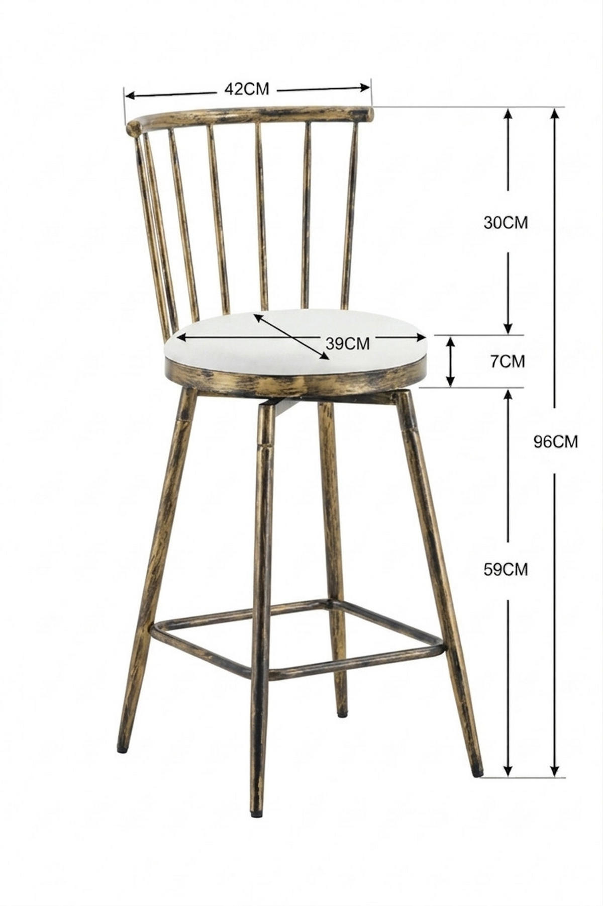 BARHOCKER Braun-Weiß 2er-Set im Windsor-Stil mit Metallgestell und gepolstertem Sitz - Braun, Leder (39/96/39cm) - PANGIVO