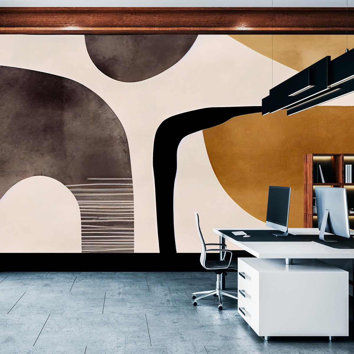 FOTOTAPETE für Wohnzimmer Retro Geometrische Formen Vintage 300x210 - Beige/Schwarz, Papier (300/210cm) - Muralo