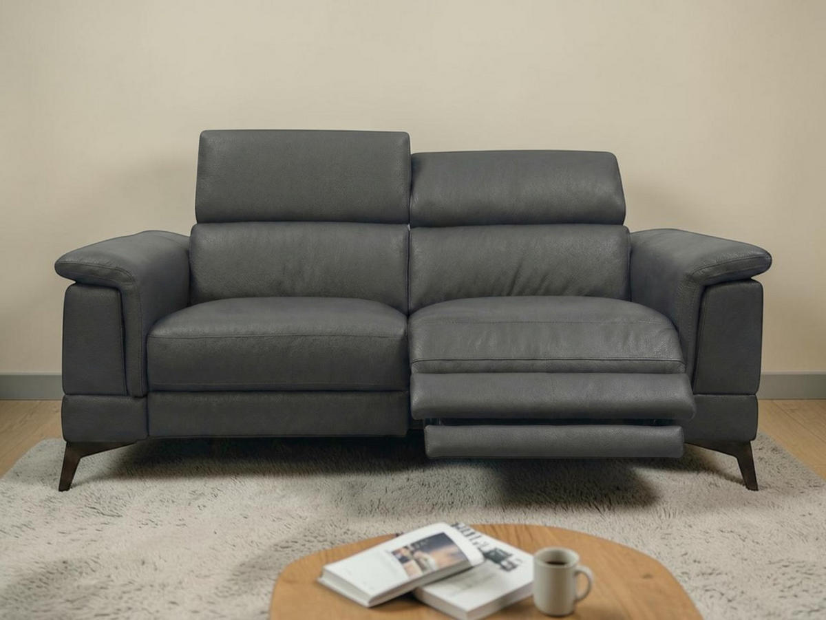 2-SITZER Sofa Planet Echtleder mit 1 x Relaxfunktion Anthrazit - Anthrazit, Leder/Metall (172/80/110cm)