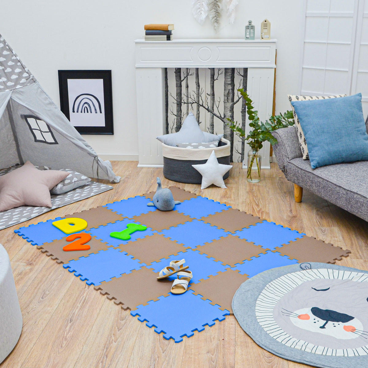SPIELMATTE ab Null - 180/90/1 cm Puzzlematte Blau - Multicolor, Kunststoff (30/30cm) - Littletom