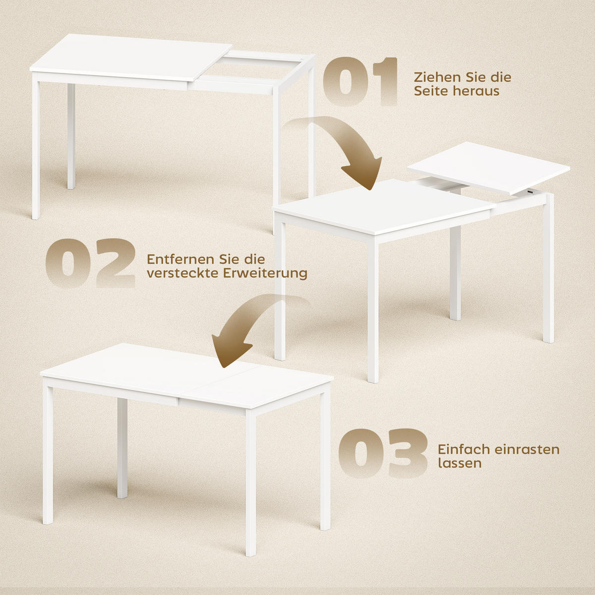 AUSZIEHBARER-ESSTISCH MDF Stahl Weiß - Weiß, Holzwerkstoff/Metall (120/70/74cm) - HOMCOM