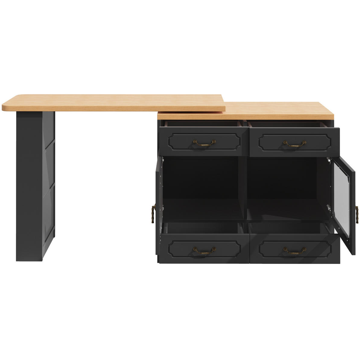 BARTISCH ausziehbar mit Stauraum 135-203 x 39 x 92,8 cm Schwarz - Schwarz, Holzwerkstoff (39/92.8/203cm) - Meubliv