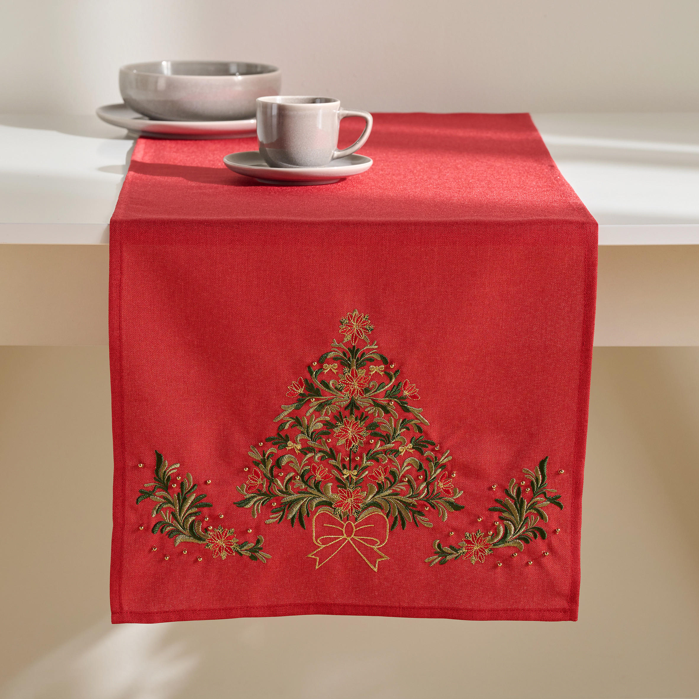 TISCHLÄUFER Bestickter NATAL, 40x180 cm, Rot, Weihnachten Deko Tischdecke, Christmas - Rot, Textil (180/40/1cm) - home&you