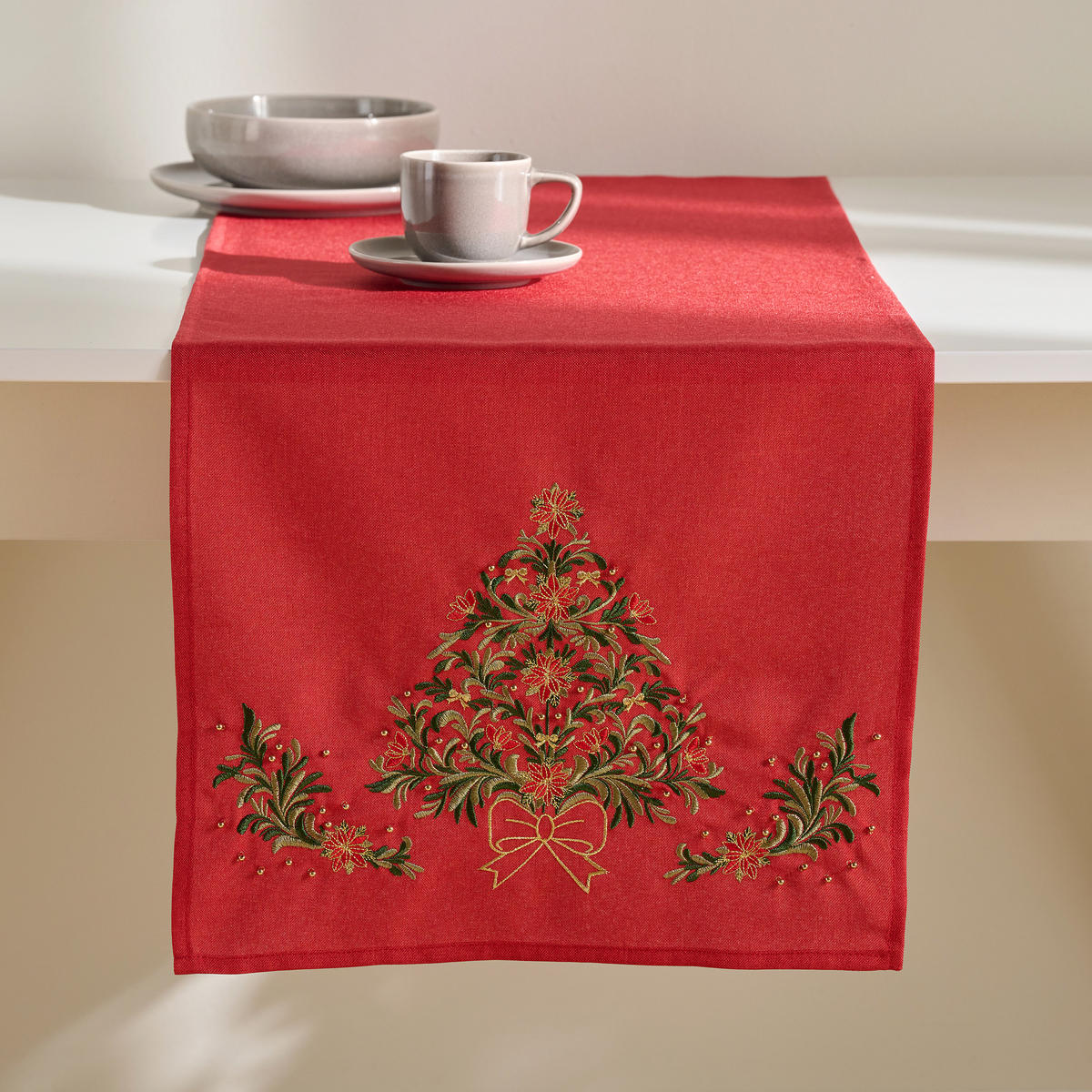 TISCHLÄUFER Bestickter NATAL, 40x180 cm, Rot, Weihnachten Deko Tischdecke, Christmas - Rot, Textil (180/40/1cm) - home&you