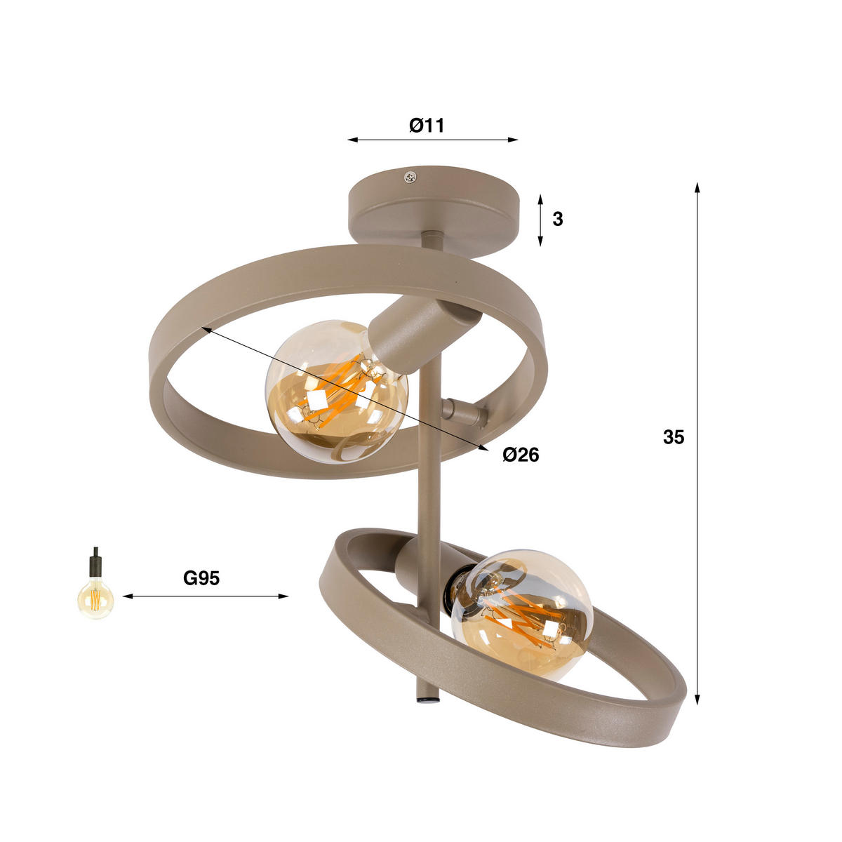DECKENLEUCHTE Hover 43 26/42/37 cm - Beige, Metall (26/42/37cm) - Hoyz Collection