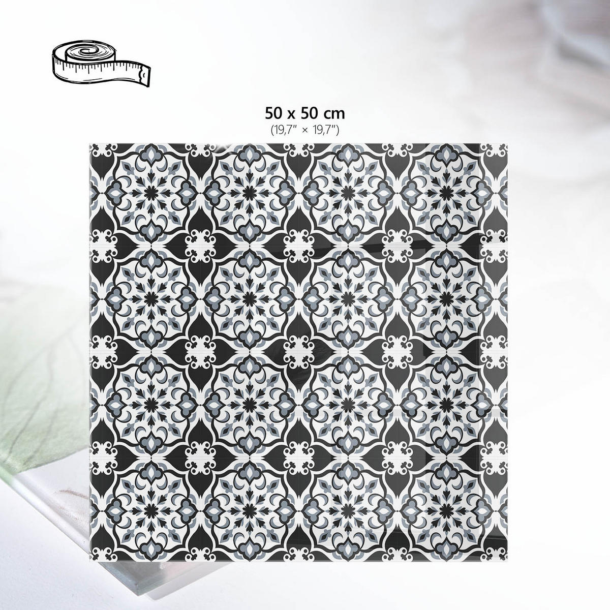 TISCHPLATTE 50x50 cm – Schwarz-Weiß-Symmetrie - Schwarz, Glas (50/50/0.4cm) - Wallfluent