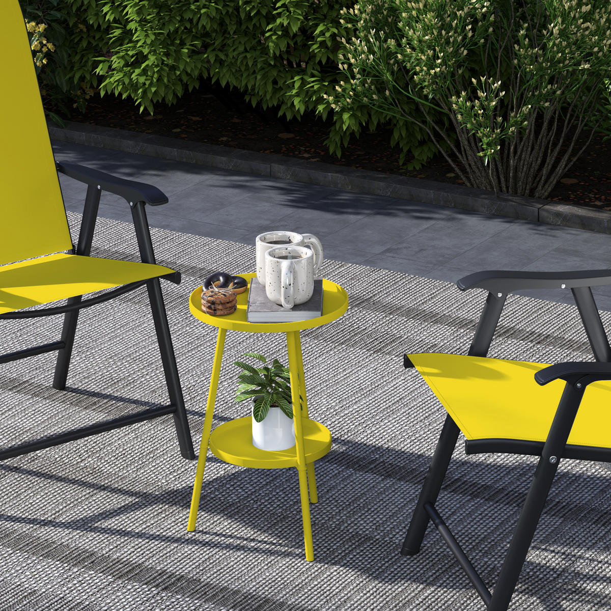 GARTENBEISTELLTISCH DE-14111 2 Ebenen, rund Gelb - Gelb, Metall (32/32/51cm) - ComfortXL