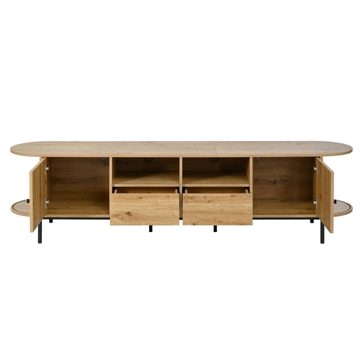 TV-LOWBOARD in Holzoptik mit Rattan, ovale Form und viel Stauraum - Naturfarben, Holzwerkstoff (200/49.5/40cm) - Urban Meuble