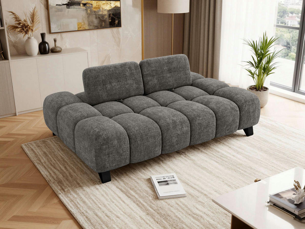 3-SITZER-SOFA NERANO - Dunkelgrau Schenille - Dunkelgrau/Schwarz, Textil/Metall (220/88/146cm) - MKS