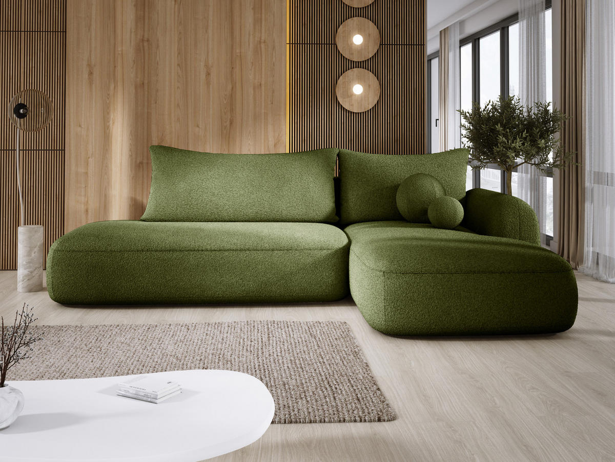 ECKSOFA BABU mit Schlaffunktion, Moderne Polsterecke für Wohnzimmer, funktionales Schlafsofa im Stoff NOW OR NEVER, 300x105x60cm rechte, orange​ - Orange, Holz/Textil (300/190cm) - DomoHome