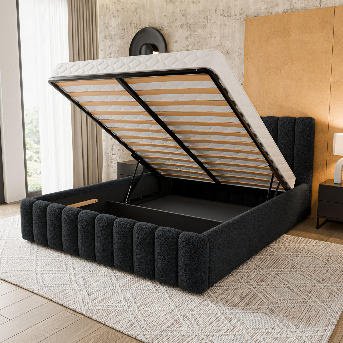 POLSTERBETT DINESE Q 120x200 cm mit Bettkästen - Schwarz - Schwarz, Holz (120/200cm) - MASSENO